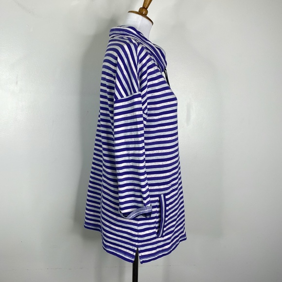 NWT T by Talbots Purple Stripe Pullover Top Funnel Neck Sz. L Cotton - Picture 3 of 14